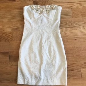 White embroidered strapless dress